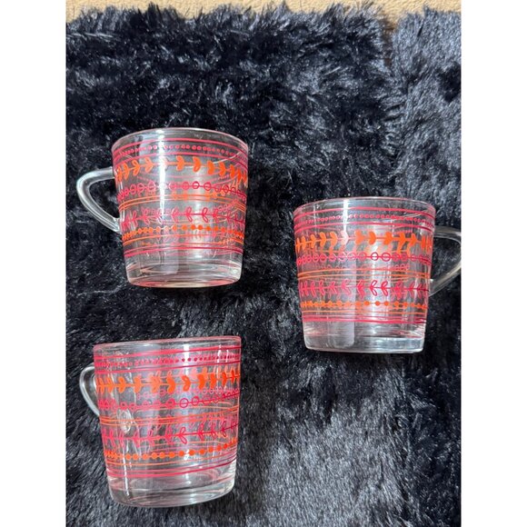 IKEA Glass Coffee Mugs With Red & Orange Leaf Print Design Set Of 3 - Picture 2 of 7